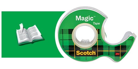 Scotch® Magic™ Tape and usage example - torn book page repair
