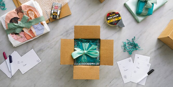 Confidence in your ship. Package with gift inside next to Scotch Box Lock shipping tape.
