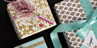 Gifts wrapped and decorated with some floral elements
